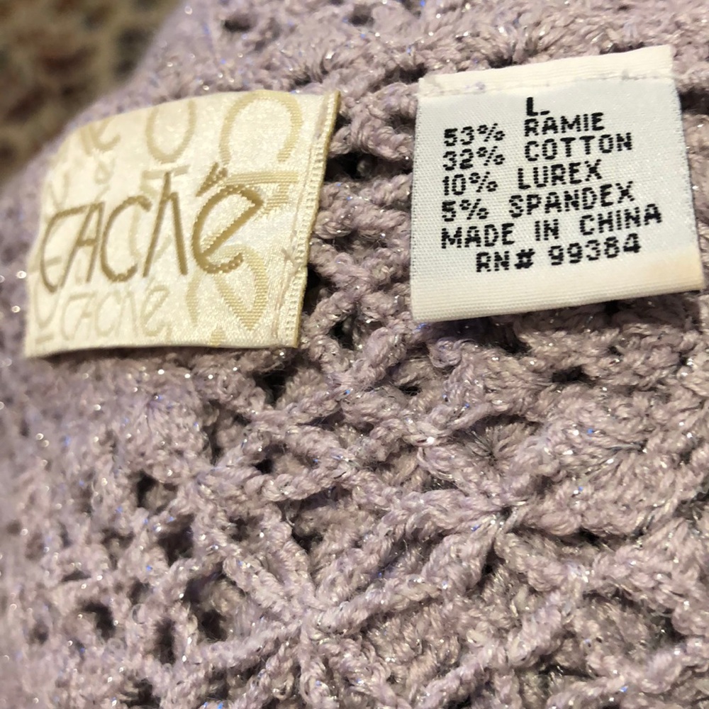 Cache Lilac Sparkly Crochet Sweater Size L - Picture 4 of 4